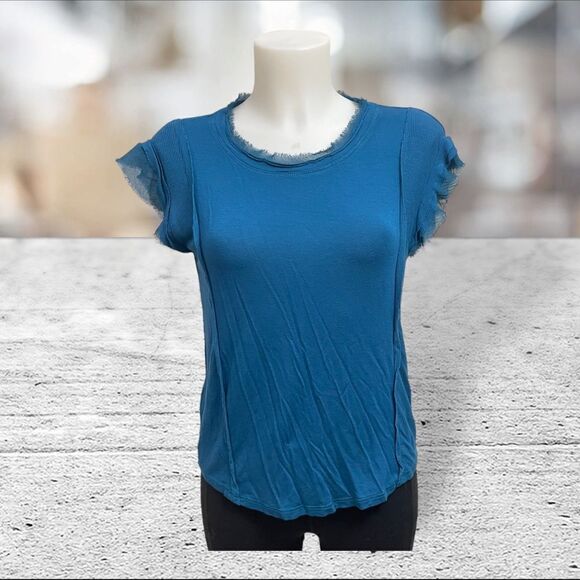 ANTHROPOLOGIE for Dolan Fillipa Chiffon Trimmed Tee blue size XS - Picture 3 of 11